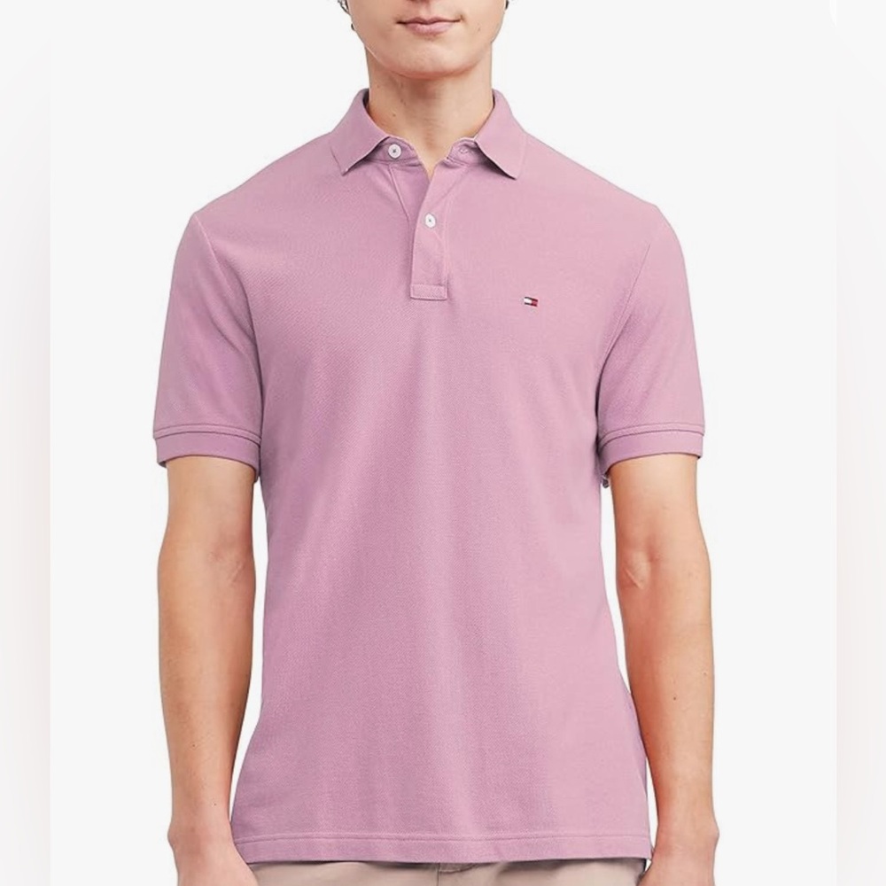 Tommy Hilfiger Short Sleeve Cotton Pique Polo Shirt Regular Fit Pink Size XL